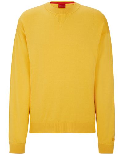HUGO Pullover aus Bio-Baumwolle mit Logo-Stickerei - Gelb