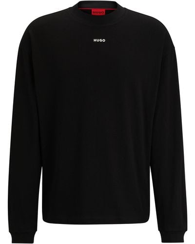 HUGO Relaxed-fit T-shirt Van Katoenen Jersey Met Logoprint - Zwart