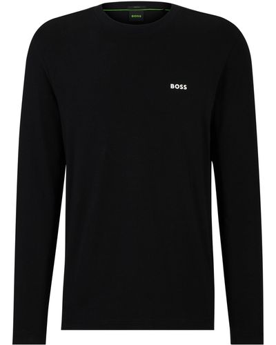 BOSS Regular-fit T-shirt Van Stretchkatoen Met Contrasterend Logo - Zwart