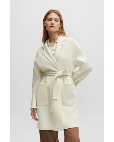 BOSS Belted Coat In Virgin Wool And Cashmere - Natural