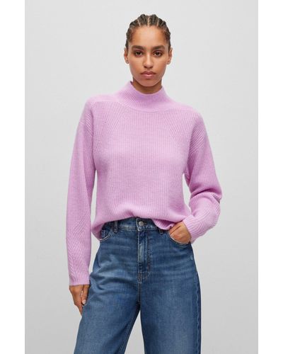 BOSS Knitted Jumper With Mock Neckline - Purple