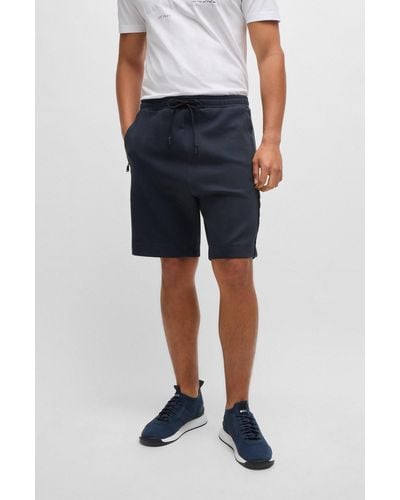 BOSS Stretch-cotton Shorts With Emed Artwork - Blue