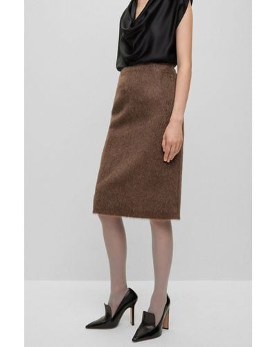 BOSS Alpaca And Wool Pencil Skirt - Brown