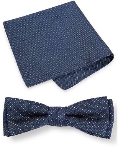 BOSS Bow Tie And Pocket Square In Silk-blend Jacquard - Blue