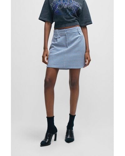 HUGO Houndstooth Mini Skirt In A Cotton Blend - Blue