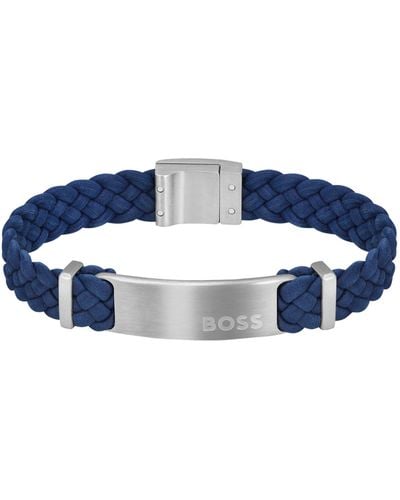 BOSS by HUGO BOSS Gevlochten Armband Van Blauwe Suède Met Logoplaatje