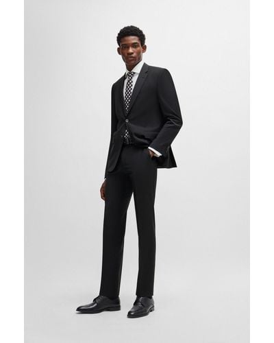 BOSS Regular-fit Suit In A Melange Virgin-wool Blend - Black