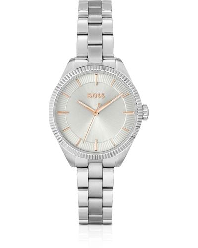 BOSS Silver-tone Watch With Link Bracelet - White