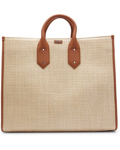 BOSS Woven Tote Bag With Faux-leather Trims - Natural