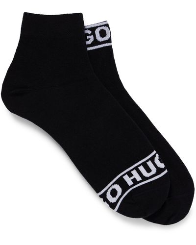 HUGO Two-pack Of Quarter-length Socks With Logo Cuffs - Black