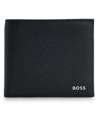 BOSS Italian-leather Wallet With Polished-silver Logo - Black