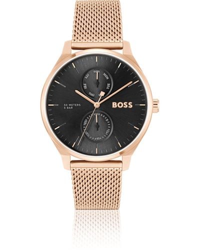 BOSS Horloge Met Zwarte Wijzerplaat En Lichtgoudkleurige Polsband In Meshlook