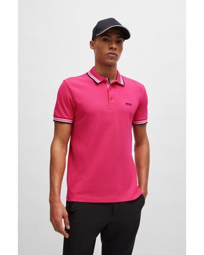 BOSS Cotton-piqué Polo Shirt With Contrast Logo - Pink