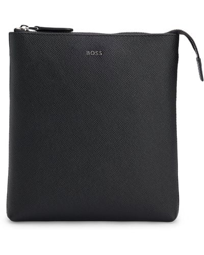 BOSS Structured-leather Envelope Bag With Logo Lettering - Black