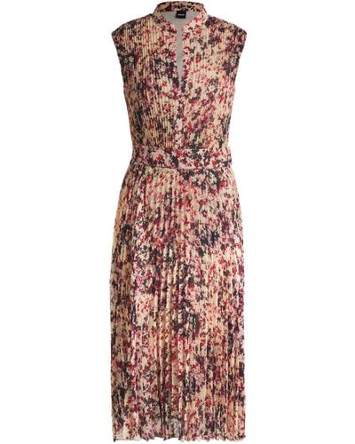 BOSS Plissee-Kleid aus Krepp mit Blumen-Print - Mehrfarbig