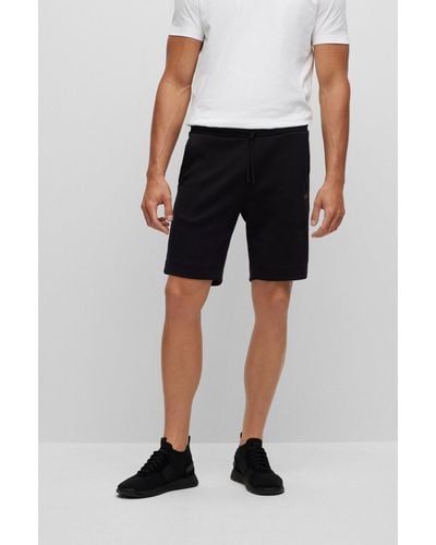 BOSS Mixed-material Regular-fit Shorts With Curved Logo - Black