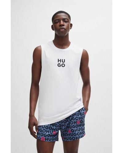 HUGO Cotton-jersey Tank Top With Stacked Logo Embroidery - White