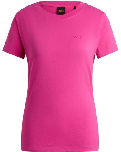 BOSS Slim-fit T-shirt Van Katoenen Jersey Met Logodetail - Roze