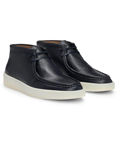 BOSS Grained-leather Desert Boots With Deed Logo - Black