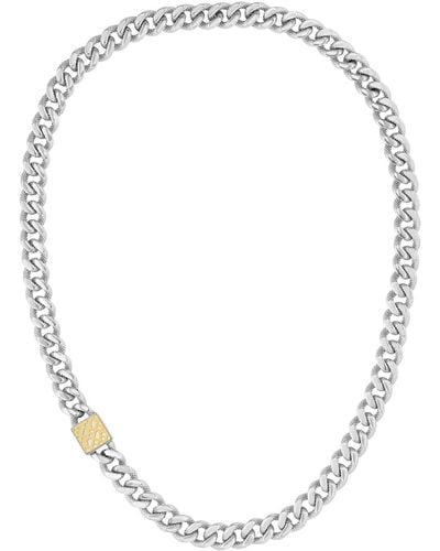 BOSS Stainless-steel Curb-chain Necklace With Monogram Square - Blue