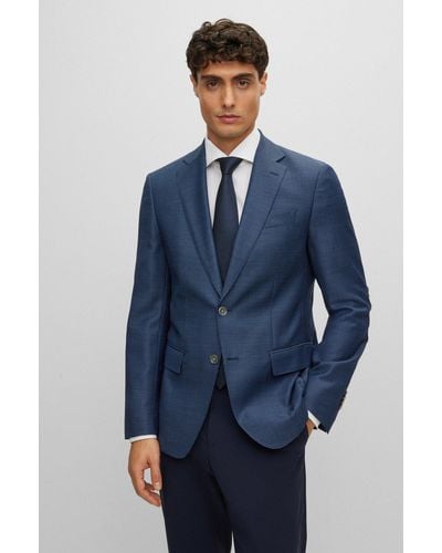 BOSS Slim-fit Jacket In Wool Twill - Blue