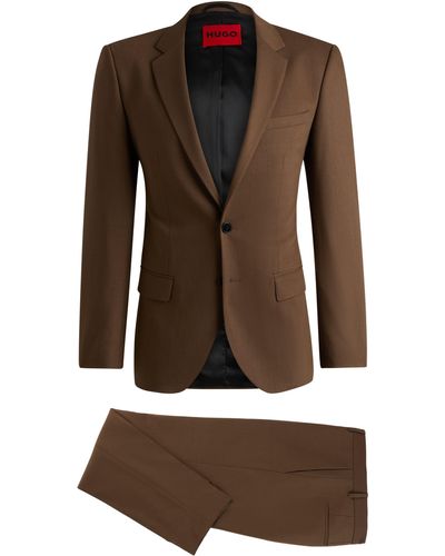 HUGO Slim-Fit Anzug aus Stretch-Twill - Braun