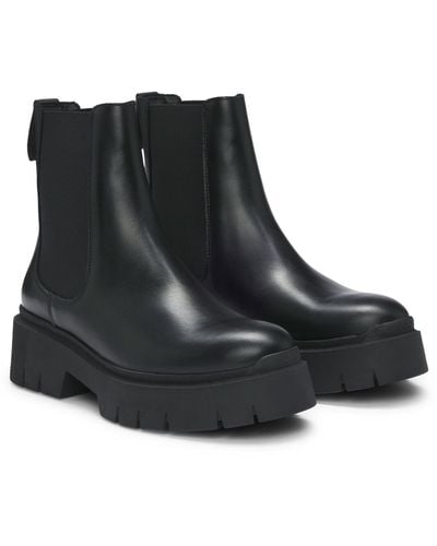 HUGO Leather Chelsea Boots With Chunky Outsole - Black