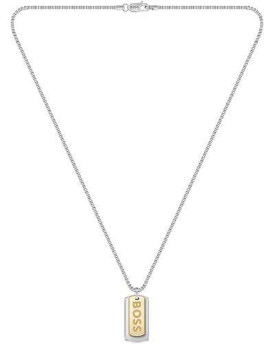 BOSS Box-chain Necklace With Branded Double-tag Pendant - Metallic