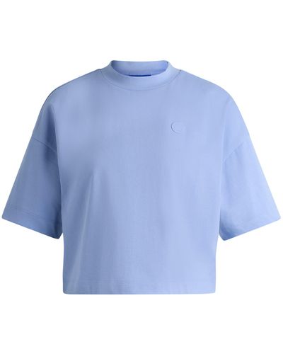 HUGO T-shirt court en jersey de coton avec badge logoté - Bleu