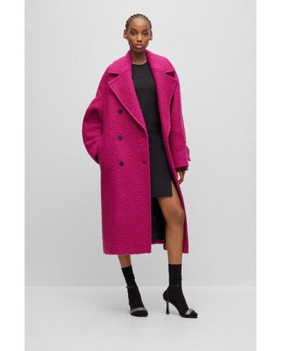 HUGO Oversized-fit Coat In A Wool Blend - Pink