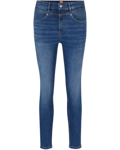 BOSS by HUGO BOSS Skinny-Fit Jeans aus blauem Stretch-Denim mit hohem Bund