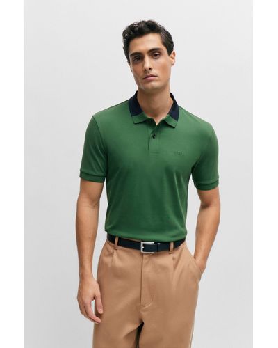 BOSS Polo Slim Fit en coton interlock avec col color block - Vert