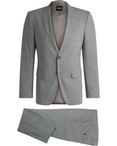 BOSS Gemusterter Slim-Fit Anzug aus Stretch-Gewebe - Grau