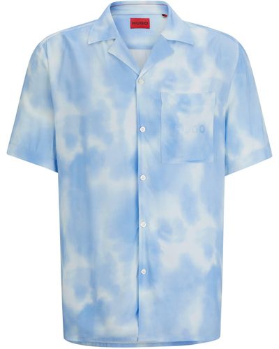HUGO Relaxed-fit Overhemd Van Canvas Met Nieuwe Print - Blauw