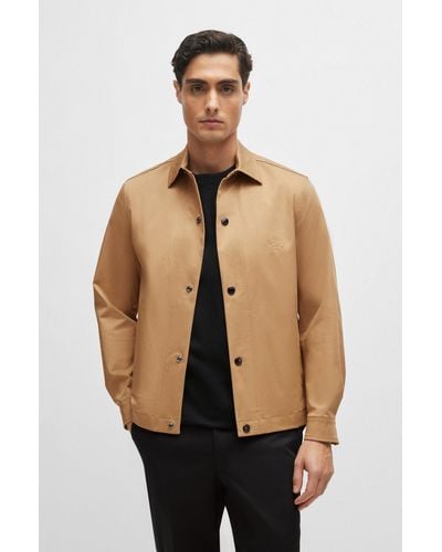 BOSS Relaxed-fit Jacket In Stretch Cotton With Press Studs - Natural