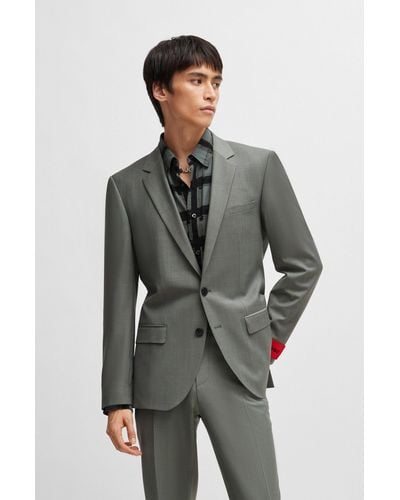 HUGO Slim-fit Jacket In Patterned Super-flex Fabric - Gray