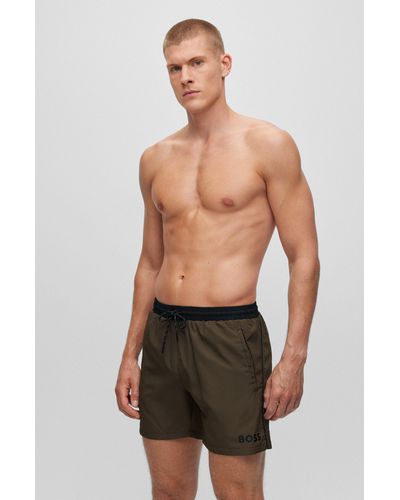 BOSS Contrast-logo Swim Shorts In Recycled Material - Green