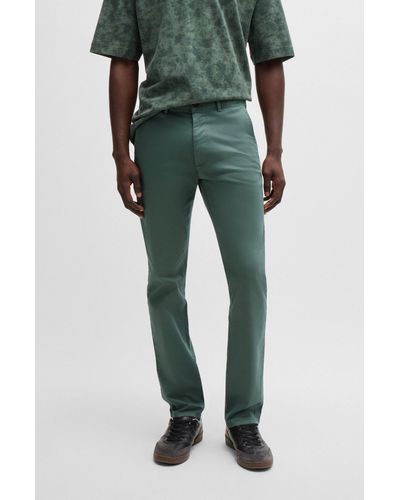 BOSS Slim-fit Chinos In Stretch-cotton Satin - Green