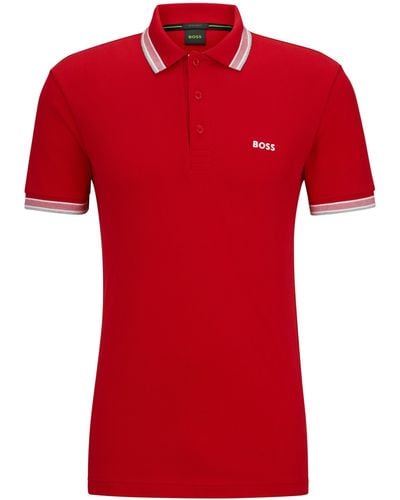 BOSS Poloshirt aus Baumwoll-Piqué mit Kontrast-Logo - Rot