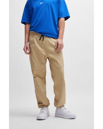 HUGO Tapered-fit Trousers In Structured Cotton - Blue