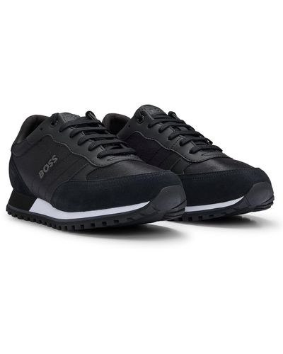 BOSS Sneakers stringate in materiali misti con logo in rilievo - Nero