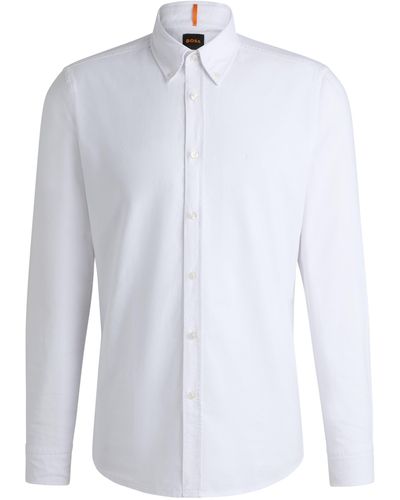 BOSS Regular-Fit Hemd aus Oxford-Baumwolle mit Button-Down-Kragen - Weiß