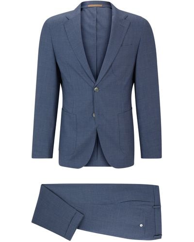 BOSS by HUGO BOSS Slim-Fit Anzug aus gemusterter Schurwolle und Seide - Blau