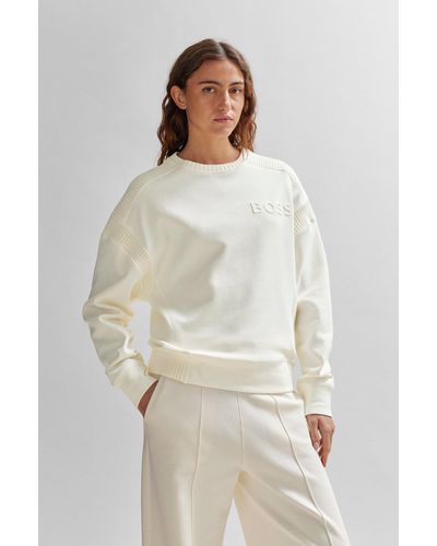 BOSS Cotton-blend Sweatshirt With Emed Logo And Knitted Tape - Natural