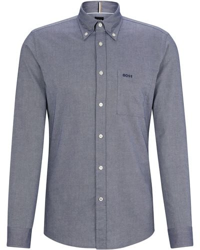 BOSS Slim-Fit Hemd aus Oxford-Baumwolle mit Button-Down-Kragen - Blau