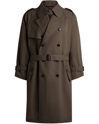 BOSS Double-breasted Trenchcoat Van Een Italiaanse Katoenmix - Bruin