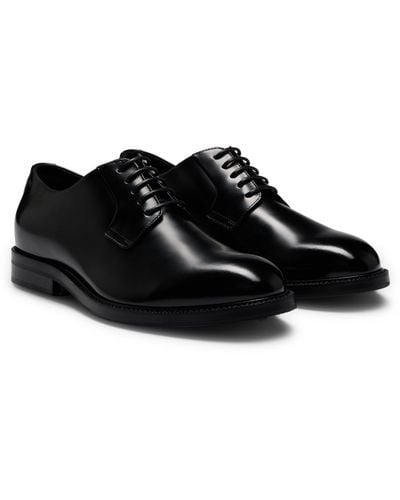 BOSS Dresslectic Italian-made Derby Shoes In Leather With Logo Trim - Black