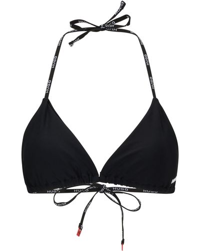 HUGO Branded-strap Triangle Bikini Top With Logo Detail - Black