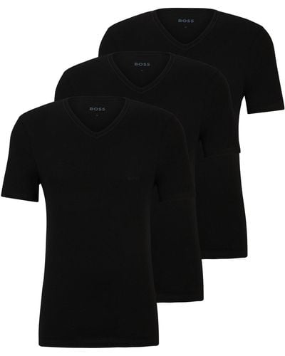BOSS Three-pack Of V-neck T-shirts In Cotton Jersey - Black