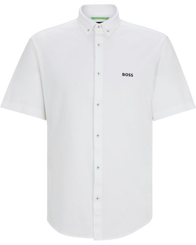 BOSS Regular-fit Jersey Overhemd Van Katoenpiqué - Wit
